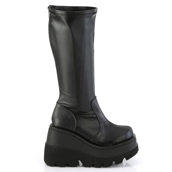 Gothic Wedge Platform Wide Calf Knee High Boots - Picture 1 of 5